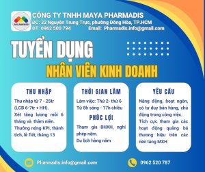 Maya Pharmadis tuyển dụng vị trí nhân viên kinh doanh