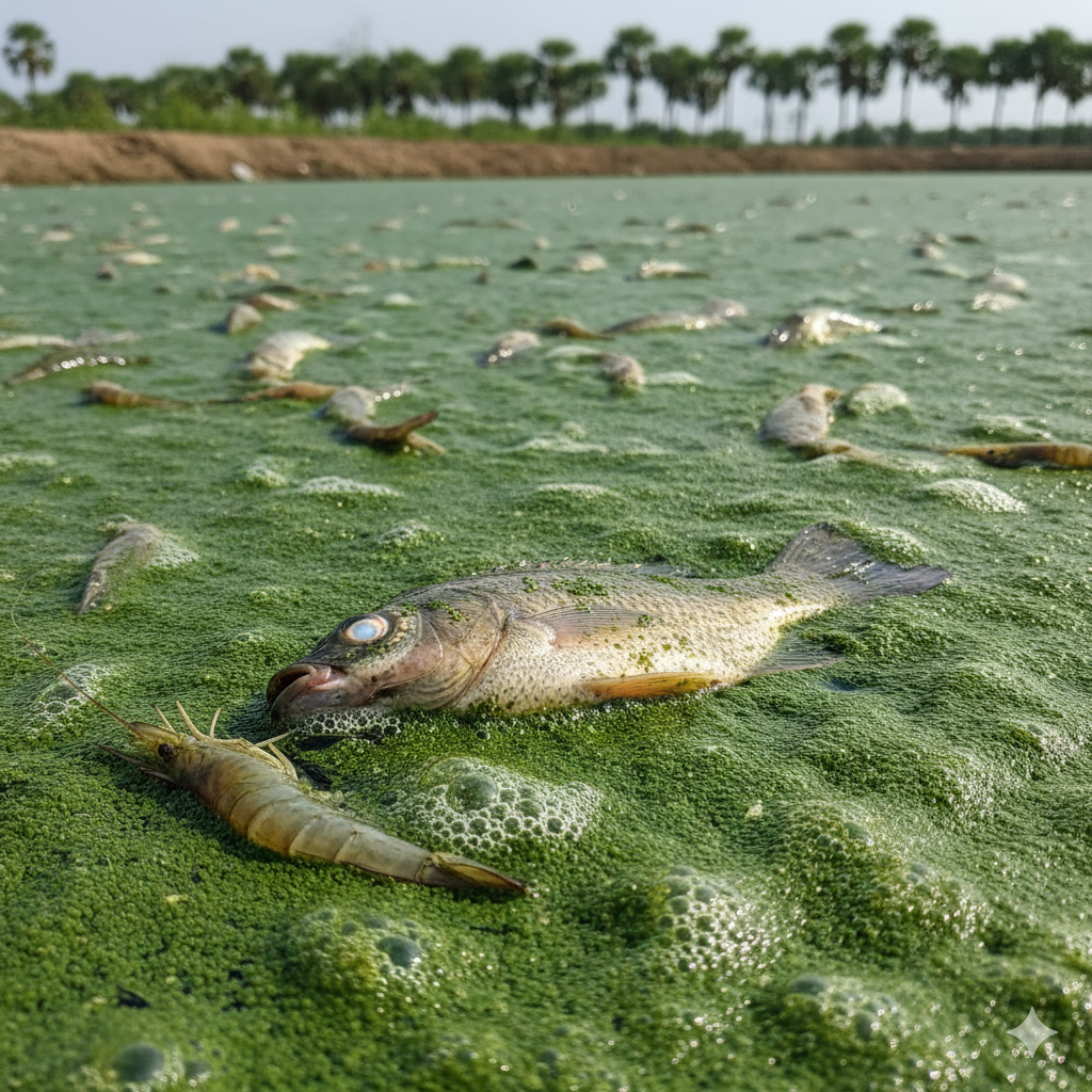 Tôm cá chết do bùng tảo