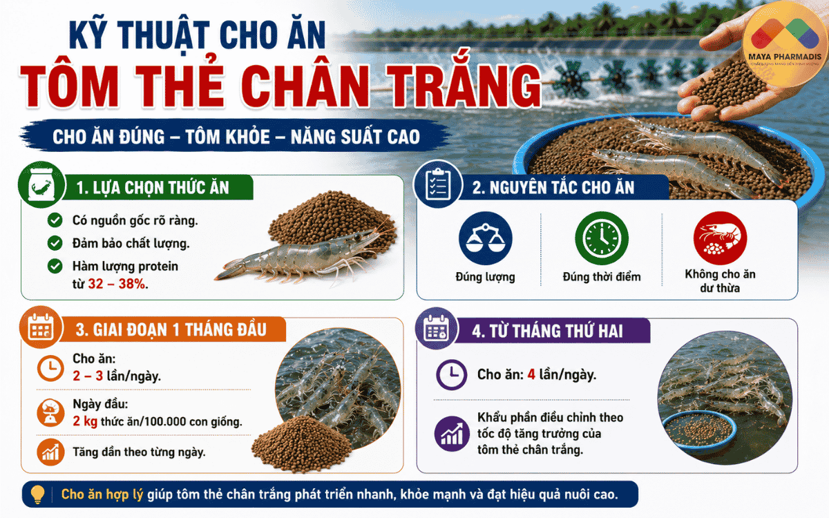 Kỹ Thuật Cho Ăn Trong Nuôi Tôm Thẻ Chân Trắng
