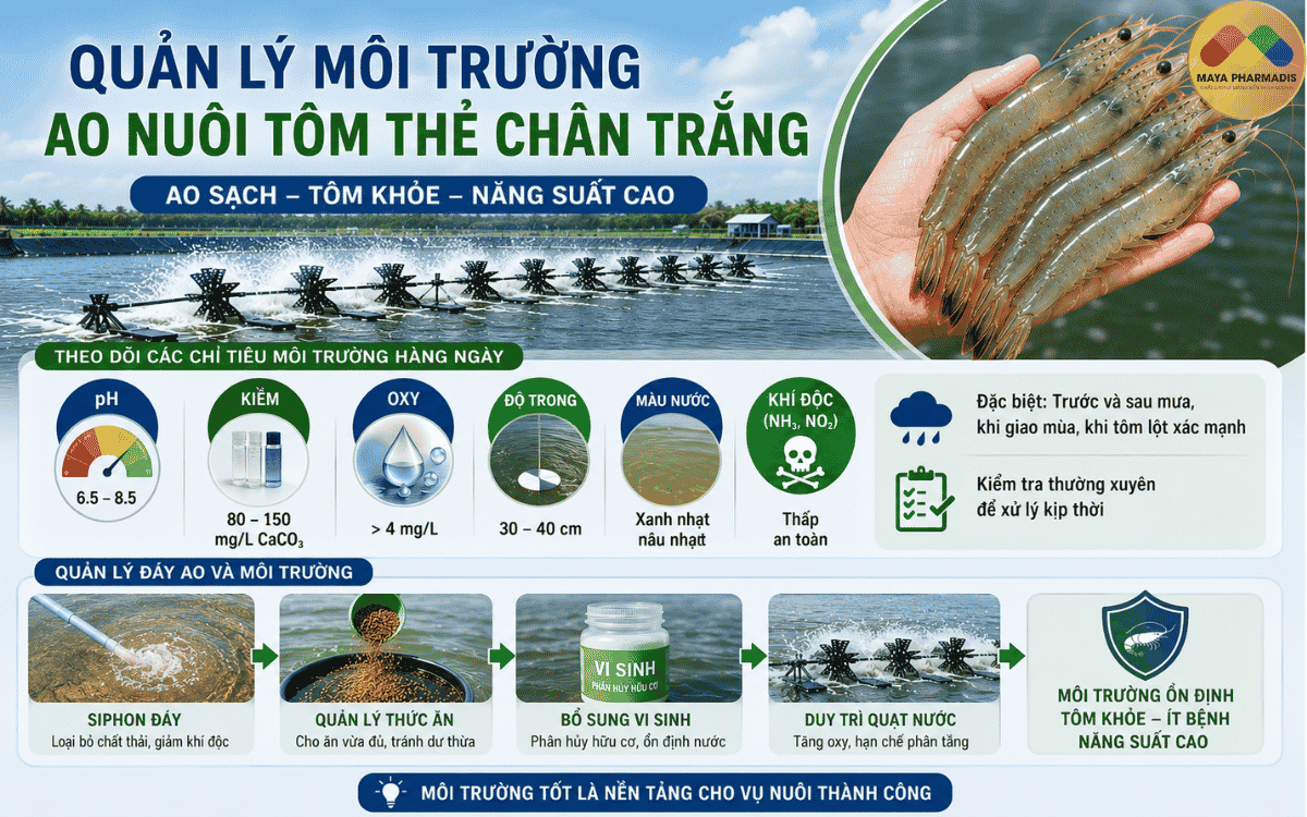 Quản lý môi trường ao nuôi tôm thẻ chân trắng