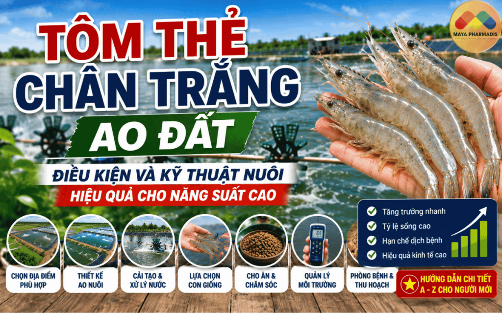 KỸ THUẬT NUÔI TÔM THẺ CHÂN TRẮNG AO ĐẤT HIỆU QUẢ, NĂNG SUẤT CAO