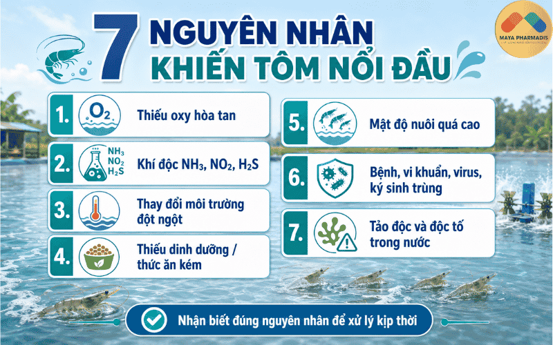 7 nguyên nhân khiến tôm nổi đầu