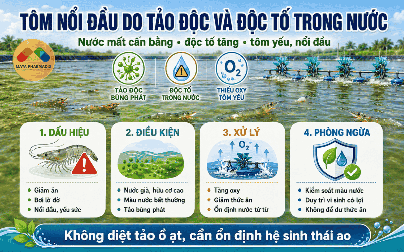Tôm nổi đầu do tảo độc và độc tố trong nước