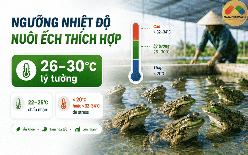 Ngưỡng nhiệt độ nuôi ếch thích hợp