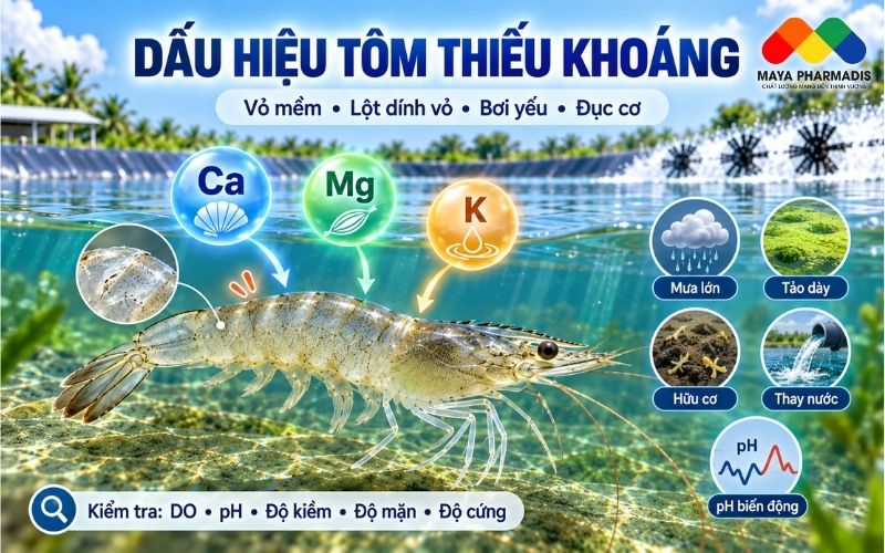 Dấu hiệu nghi ngờ tôm thiếu khoáng