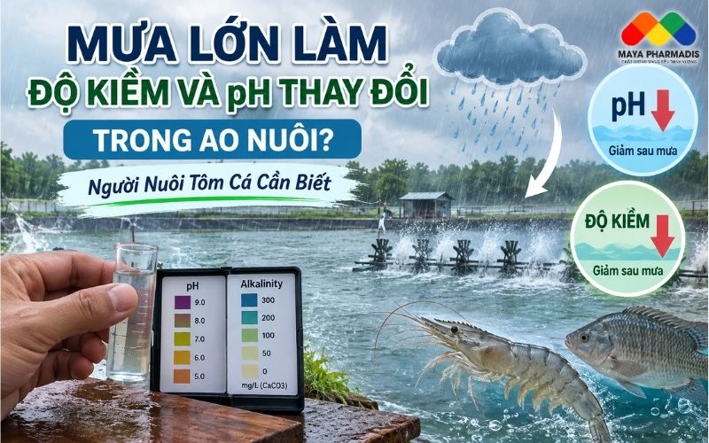 MƯA LỚN LÀM ĐỘ KIỀM VÀ PH THAY ĐỔI TRONG AO NUÔI THẾ NÀO?
