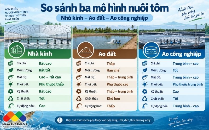 So sánh ba mô hình nuôi tôm
