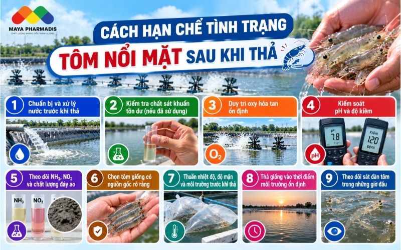 Cách hạn chế tình trạng tôm mới thả nổi mặt