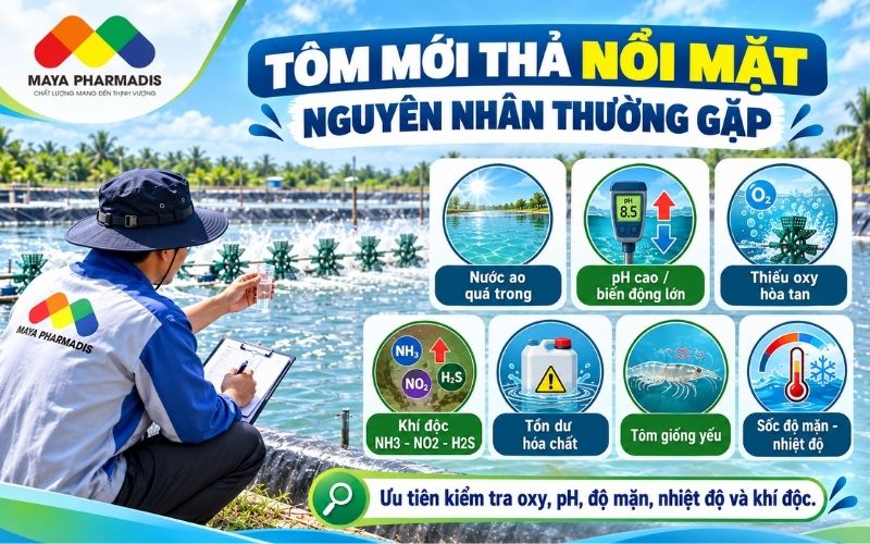Nguyên nhân tôm mới thả nổi mặt