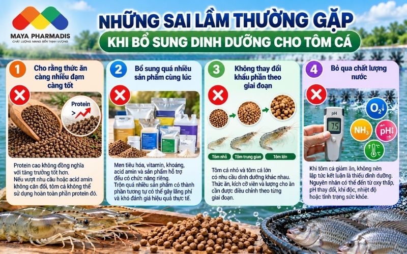 Những sai lầm thường gặp khi bổ sung dinh dưỡng tôm cá