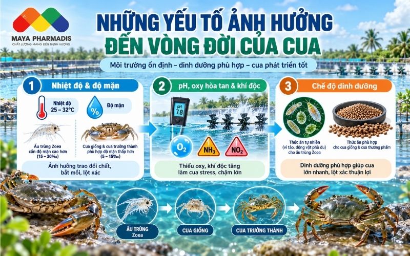 Những yếu tố ảnh hưởng đến vòng đời cua