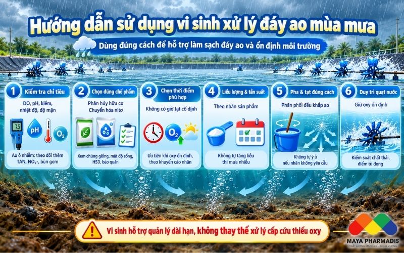 Hướng dẫn sử dụng vi sinh xử lý đáy ao mùa mưa