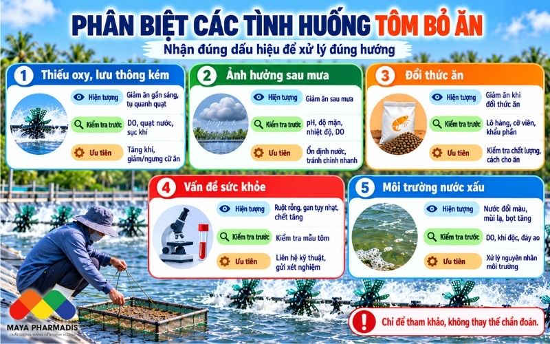 Phân biệt các tình huống tôm bỏ ăn