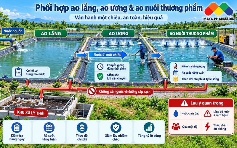 Phối hợp ao lắng, ao ương và ao nuôi thương phẩm