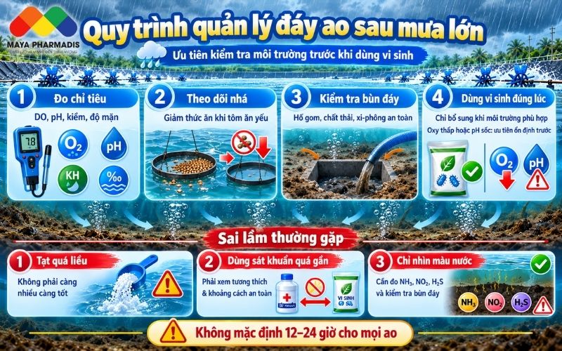 Quy trình quản lý đáy ao sau một trận mưa lớn