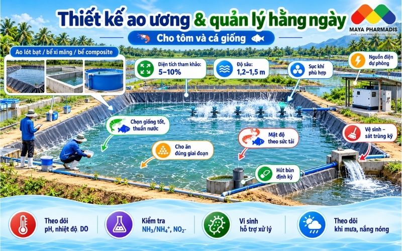 Thiết kế ao ương cho tôm và cá giống