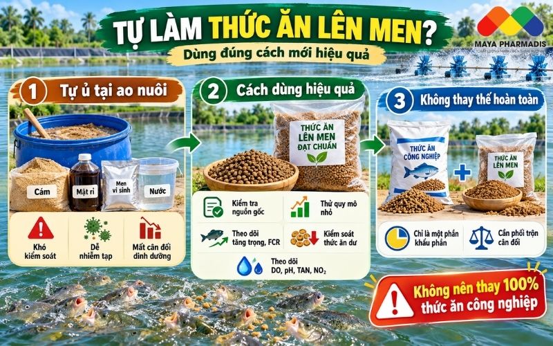 Có nên tự làm thức ăn lên men tại ao nuôi?