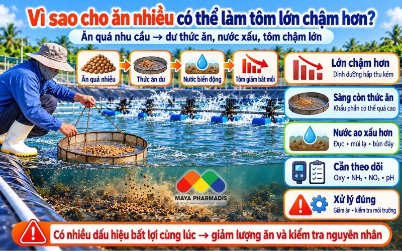 Vì Sao Cho Ăn Nhiều Có Thể Làm Tôm Lớn Chậm Hơn?